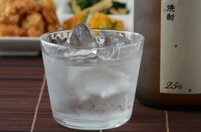 Shochu served ice cold in a glass.