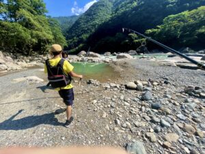 Miyazaki trout fishing in mountain river